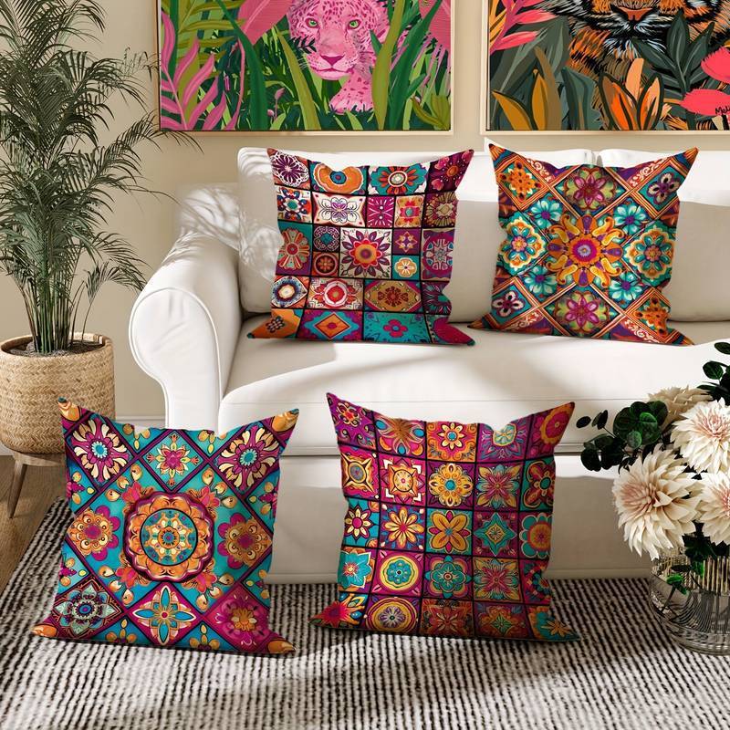 HKM-295827 Geometric Pattern Bohemian Style Linen Pillow Cover 45x45cm