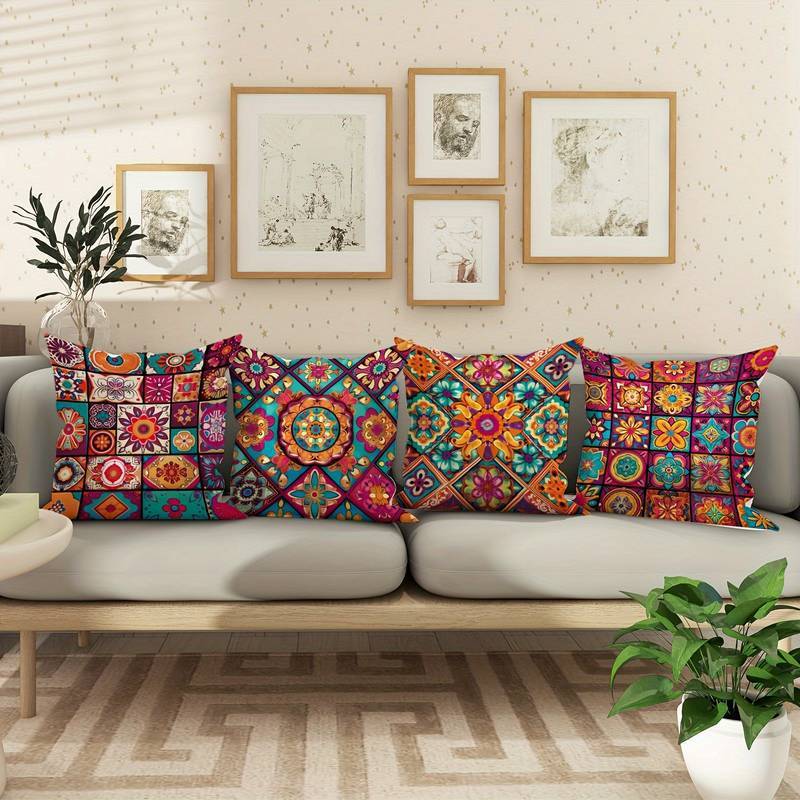 HKM-295827 Geometric Pattern Bohemian Style Linen Pillow Cover 45x45cm