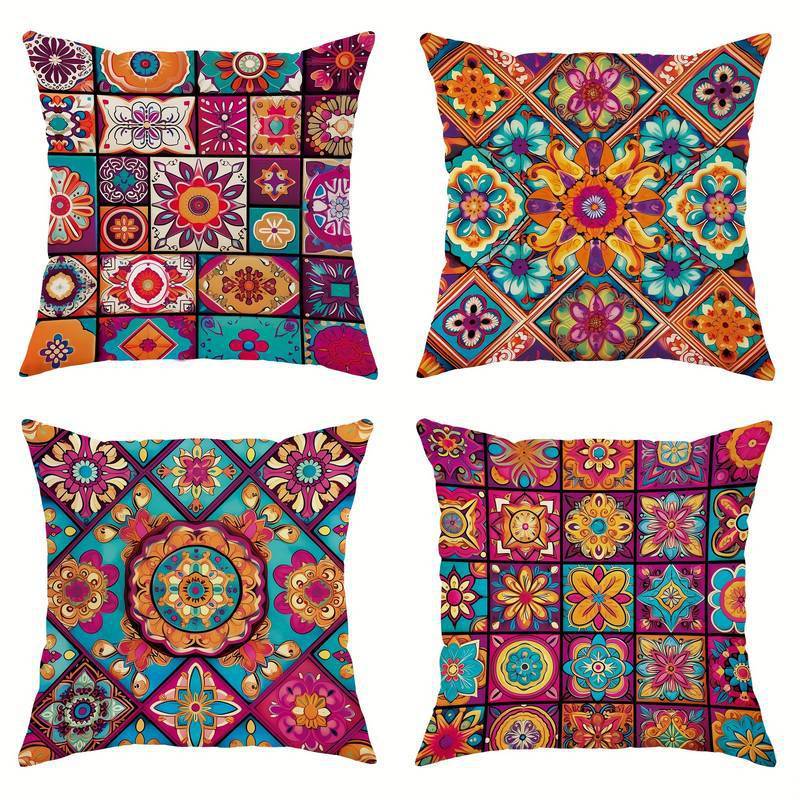 HKM-295827 Geometric Pattern Bohemian Style Linen Pillow Cover 45x45cm