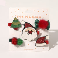 HKM-296147 Christmas-Themed Children's Hairpin Set - 5 Duck Beak Clips with Elk, Tree, Santa Designs