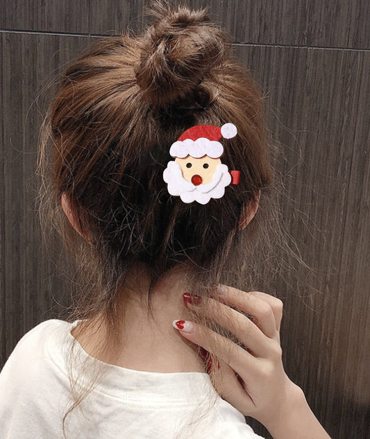 HKM-296147 Christmas-Themed Children's Hairpin Set - 5 Duck Beak Clips with Elk, Tree, Santa Designs
