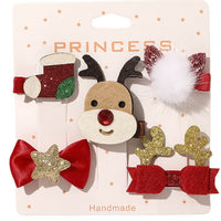 HKM-296147 Christmas-Themed Children's Hairpin Set - 5 Duck Beak Clips with Elk, Tree, Santa Designs