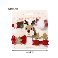 HKM-296147 Christmas-Themed Children's Hairpin Set - 5 Duck Beak Clips with Elk, Tree, Santa Designs