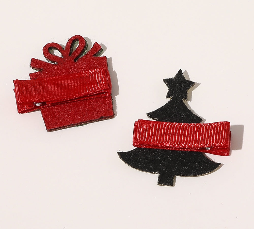 HKM-296147 Christmas-Themed Children's Hairpin Set - 5 Duck Beak Clips with Elk, Tree, Santa Designs