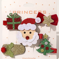 HKM-296147 Christmas-Themed Children's Hairpin Set - 5 Duck Beak Clips with Elk, Tree, Santa Designs