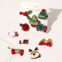 HKM-296147 Christmas-Themed Children's Hairpin Set - 5 Duck Beak Clips with Elk, Tree, Santa Designs
