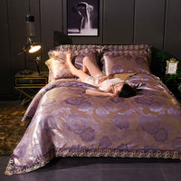 HKM-296339 Elegant Satin Jacquard Four-Piece Ice Silk Bedding Set with European Floral Patterns for Multiple Bed Sizes