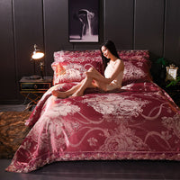 HKM-296339 Elegant Satin Jacquard Four-Piece Ice Silk Bedding Set with European Floral Patterns for Multiple Bed Sizes