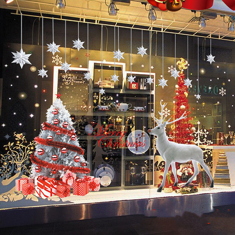 HKM-296467 Christmas Snowflake Static Window Stickers - Waterproof Wall Decals for Festive Decor