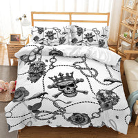 HKM-296851 Digital Printed Halloween Crossbones 3-Piece Quilt Cover Set for 1.5m Bed