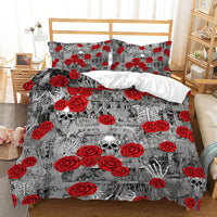 HKM-296851 Digital Printed Halloween Crossbones 3-Piece Quilt Cover Set for 1.5m Bed