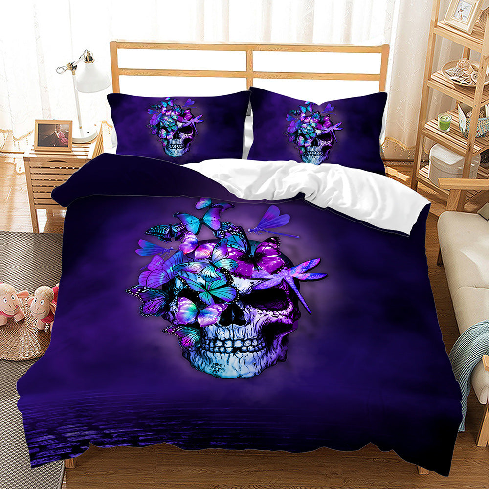 HKM-296851 Digital Printed Halloween Crossbones 3-Piece Quilt Cover Set for 1.5m Bed