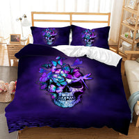HKM-296851 Digital Printed Halloween Crossbones 3-Piece Quilt Cover Set for 1.5m Bed