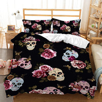 HKM-296851 Digital Printed Halloween Crossbones 3-Piece Quilt Cover Set for 1.5m Bed