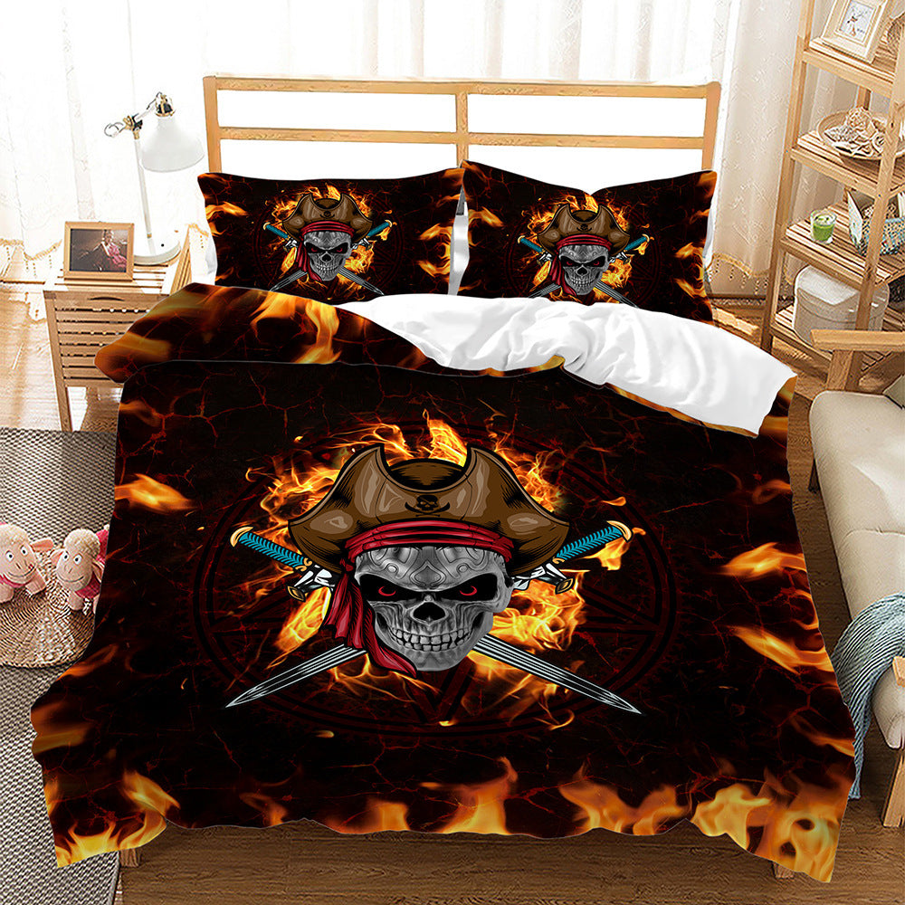 HKM-296851 Digital Printed Halloween Crossbones 3-Piece Quilt Cover Set for 1.5m Bed