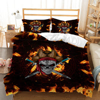 HKM-296851 Digital Printed Halloween Crossbones 3-Piece Quilt Cover Set for 1.5m Bed