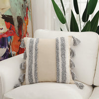 HKM-297299 Floral Cotton Velvet Embroidered Pillow with Tassels - 45x45 cm