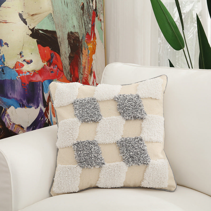 HKM-297299 Floral Cotton Velvet Embroidered Pillow with Tassels - 45x45 cm