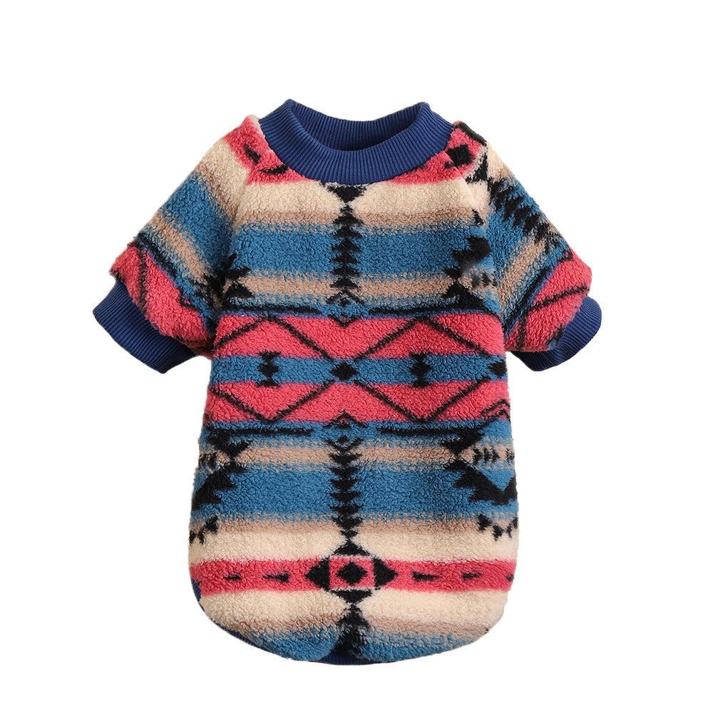 HKM-297427 Cute Striped Fleece Sweatshirt for Pets in Ethnic Style - Available in Multiple Sizes