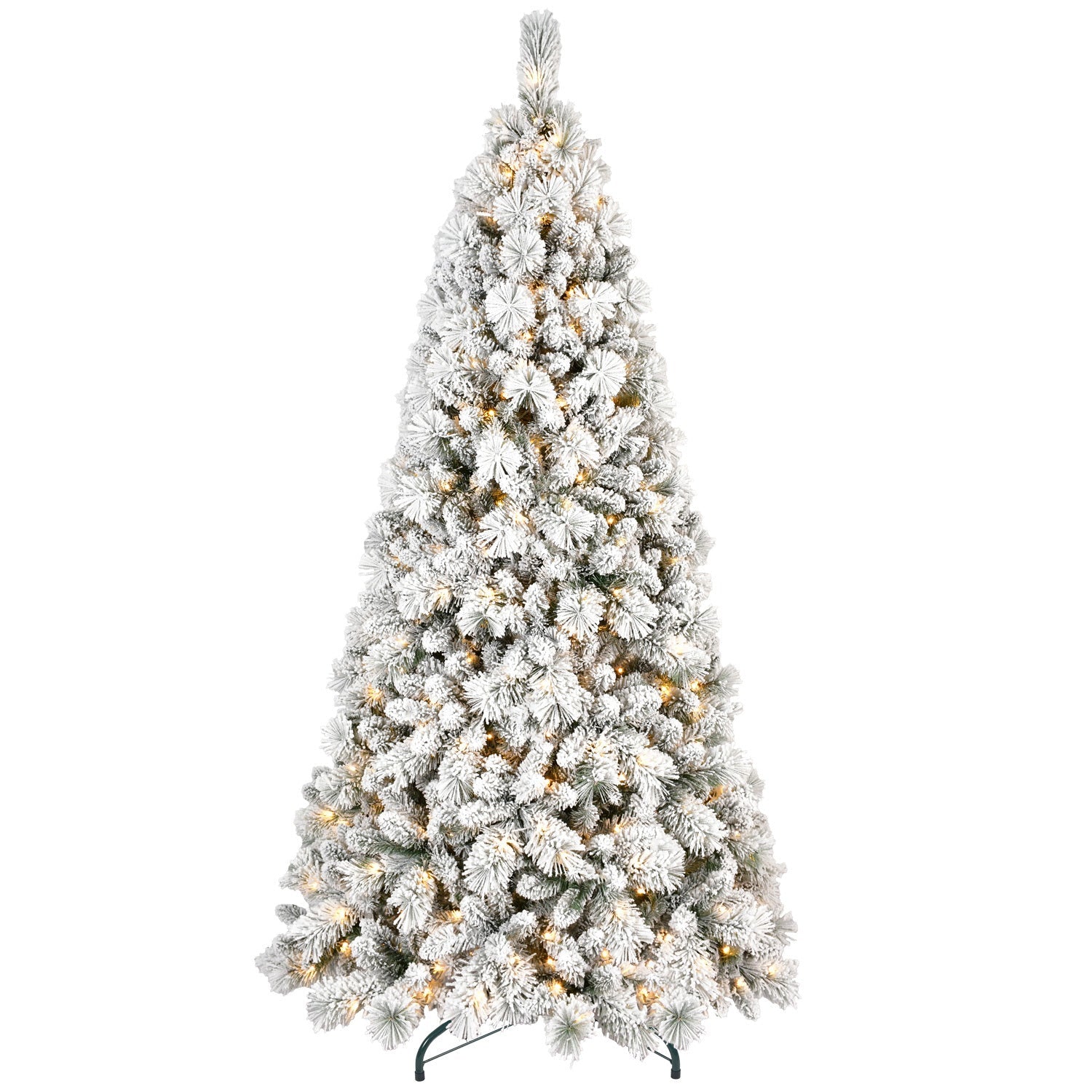 HKM-297619 Flocked PVC Christmas Trees with Warm White LED Lights – Multiple Sizes Available (4ft to 9ft)