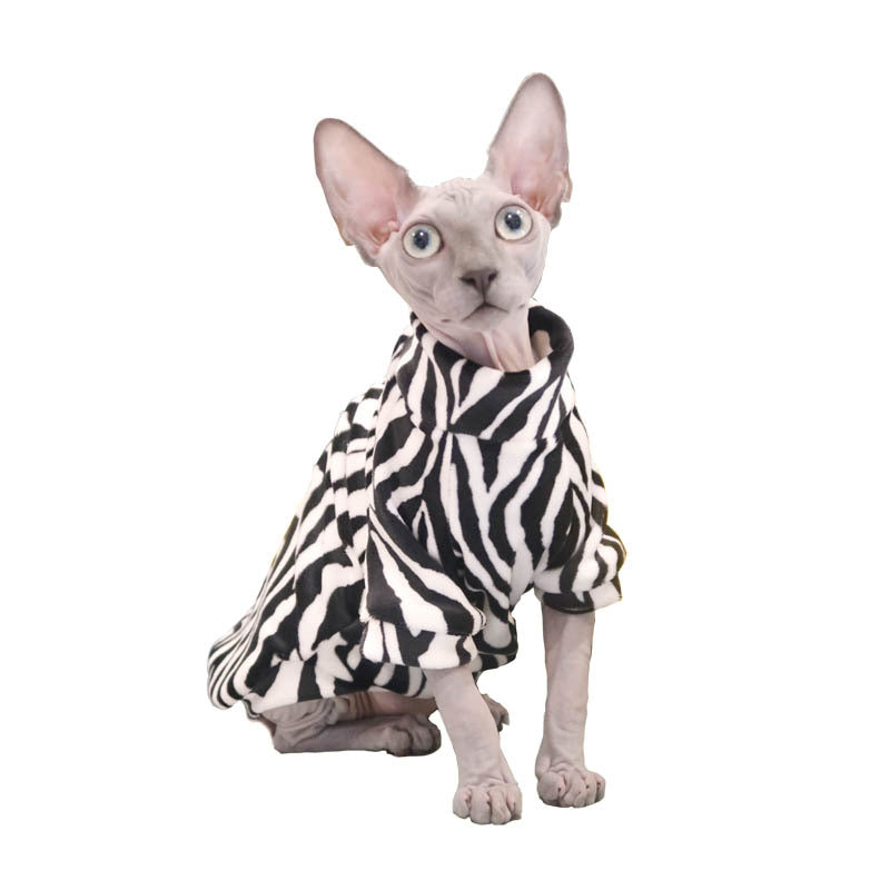 HKM-297619 Warm and Thin Zebra Mink Velvet Clothes for Hairless Cats