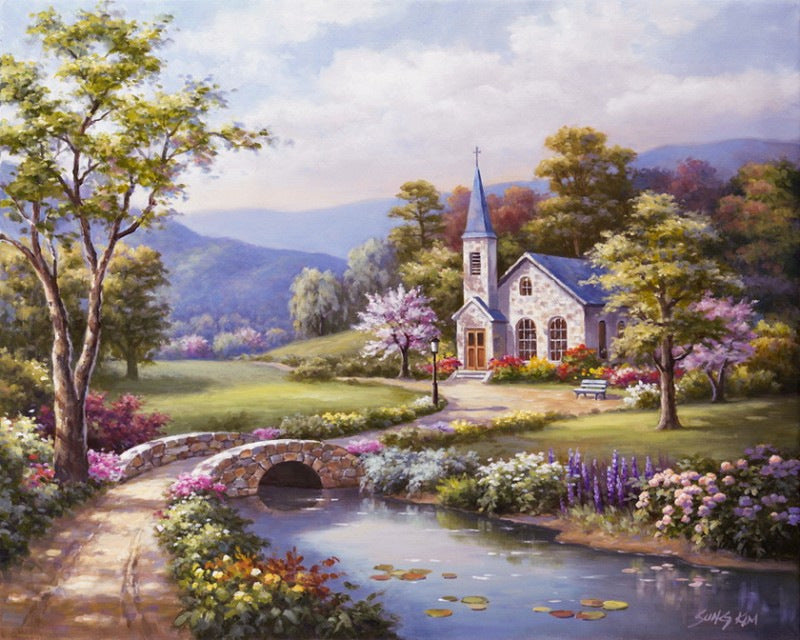HKM-297939 Digital Oil Painting Kit - Landscape Canvas with Brushes and Pigment - Modern Simplicity in Various Scenic Styles