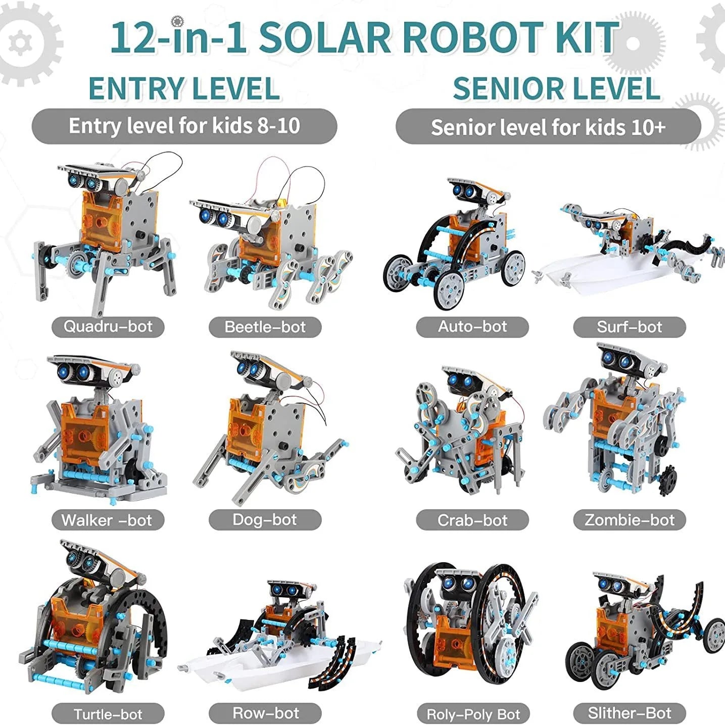 HKM-298003 12 in 1 Solar Powered Robot Kit - Educational DIY Science Toy for Kids and Students