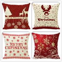 HKM-298323 Minimalist Christmas Print Linen Sofa Pillow Covers - 45x45cm (Set of 4)