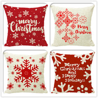 HKM-298323 Minimalist Christmas Print Linen Sofa Pillow Covers - 45x45cm (Set of 4)