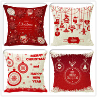 HKM-298323 Minimalist Christmas Print Linen Sofa Pillow Covers - 45x45cm (Set of 4)