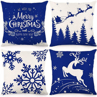 HKM-298323 Minimalist Christmas Print Linen Sofa Pillow Covers - 45x45cm (Set of 4)