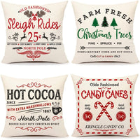 HKM-298323 Minimalist Christmas Print Linen Sofa Pillow Covers - 45x45cm (Set of 4)