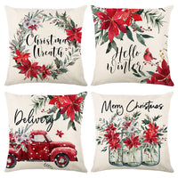 HKM-298323 Minimalist Christmas Print Linen Sofa Pillow Covers - 45x45cm (Set of 4)