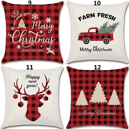 HKM-298323 Minimalist Christmas Print Linen Sofa Pillow Covers - 45x45cm (Set of 4)