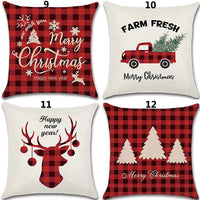 HKM-298323 Minimalist Christmas Print Linen Sofa Pillow Covers - 45x45cm (Set of 4)