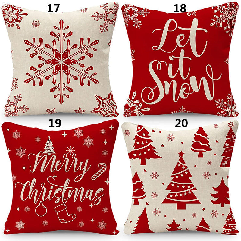 HKM-298323 Minimalist Christmas Print Linen Sofa Pillow Covers - 45x45cm (Set of 4)
