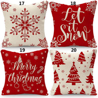 HKM-298323 Minimalist Christmas Print Linen Sofa Pillow Covers - 45x45cm (Set of 4)