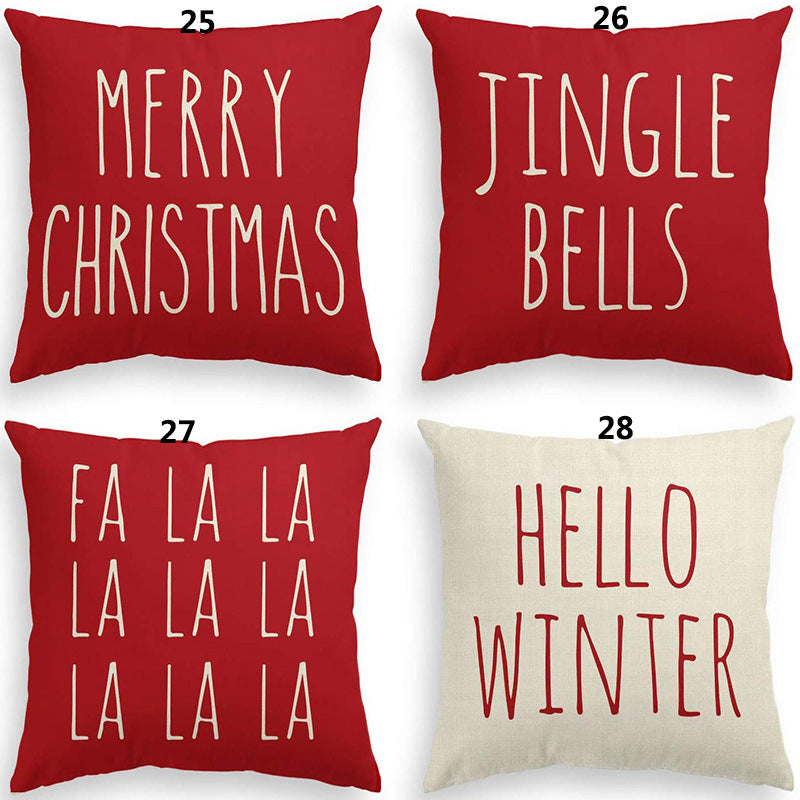 HKM-298323 Minimalist Christmas Print Linen Sofa Pillow Covers - 45x45cm (Set of 4)