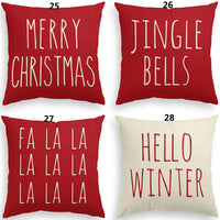 HKM-298323 Minimalist Christmas Print Linen Sofa Pillow Covers - 45x45cm (Set of 4)