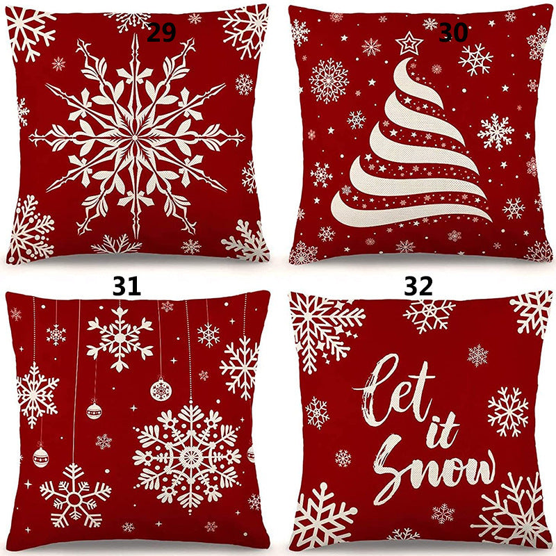 HKM-298323 Minimalist Christmas Print Linen Sofa Pillow Covers - 45x45cm (Set of 4)