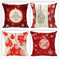 HKM-298323 Minimalist Christmas Print Linen Sofa Pillow Covers - 45x45cm (Set of 4)