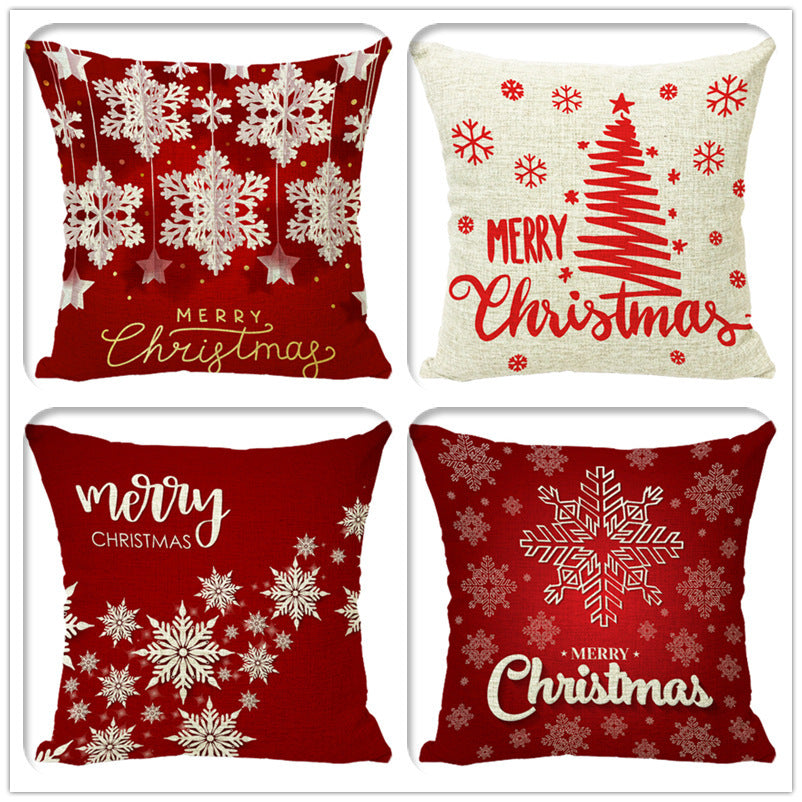 HKM-298323 Minimalist Christmas Print Linen Sofa Pillow Covers - 45x45cm (Set of 4)