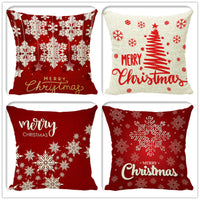 HKM-298323 Minimalist Christmas Print Linen Sofa Pillow Covers - 45x45cm (Set of 4)
