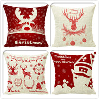 HKM-298323 Minimalist Christmas Print Linen Sofa Pillow Covers - 45x45cm (Set of 4)