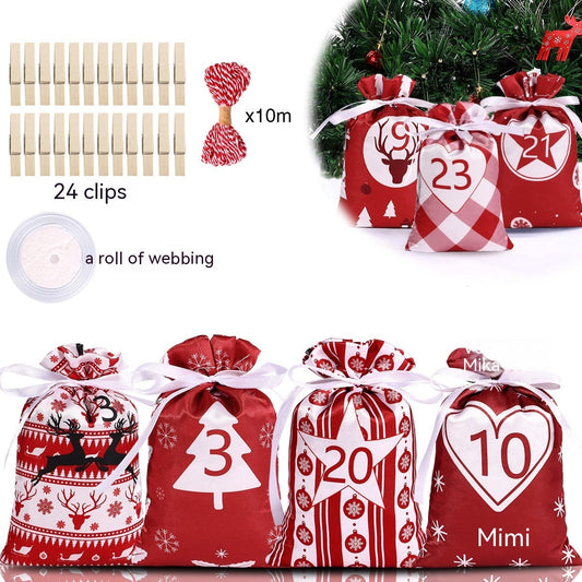 HKM-298451 Multicolor Christmas Advent Calendar Gift Bag Set with Drawstring and Accessories