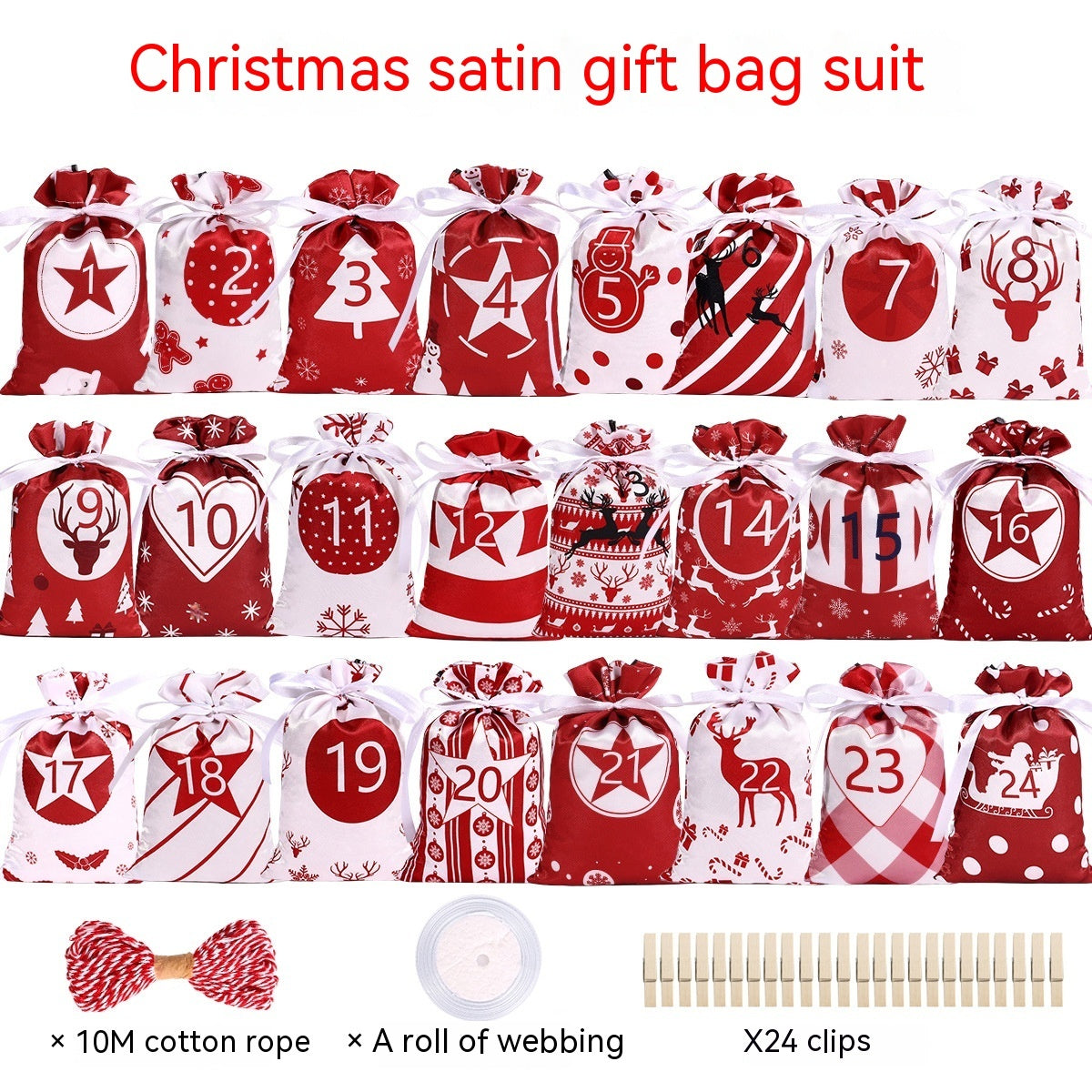 HKM-298451 Multicolor Christmas Advent Calendar Gift Bag Set with Drawstring and Accessories