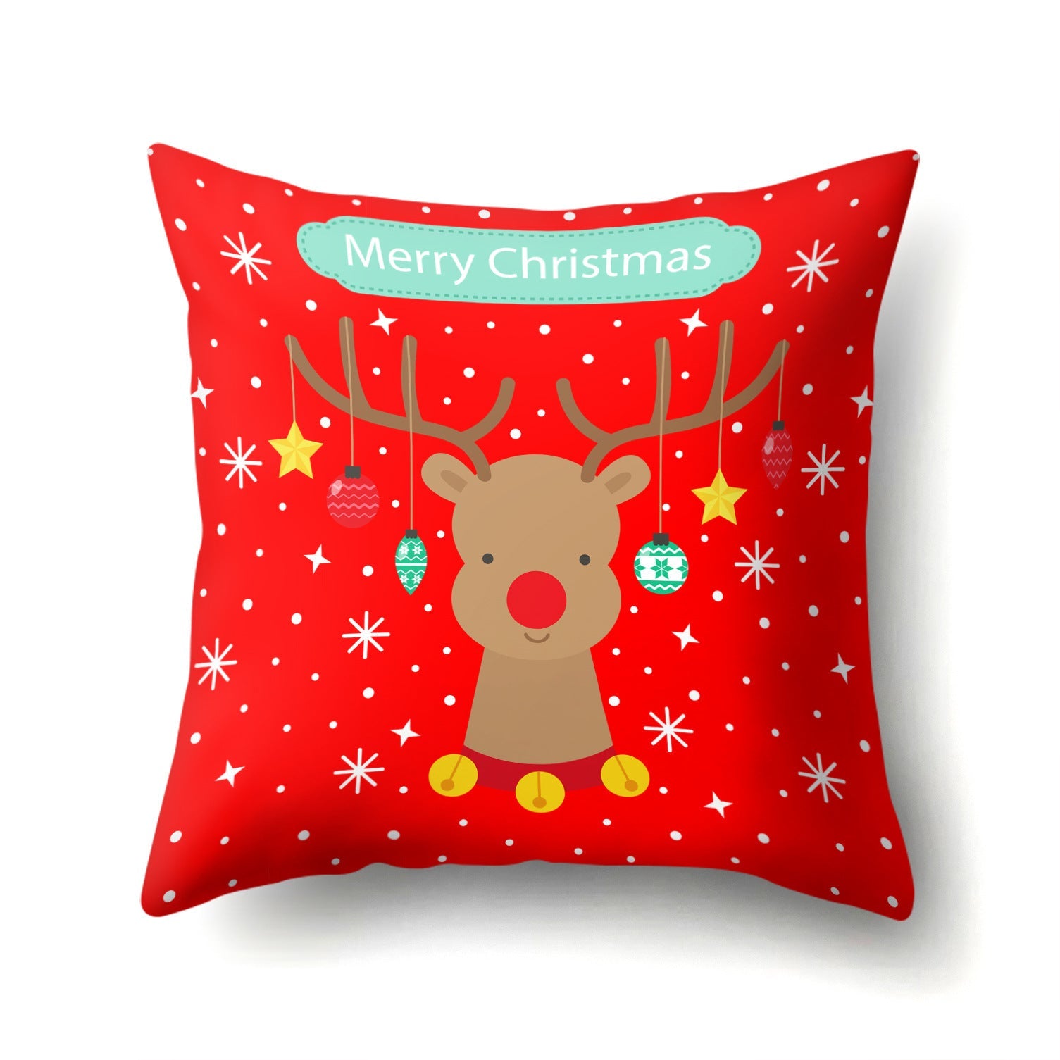 HKM-298707 Customizable Christmas Pillowcase with Digital Print Design - 45cm x 45cm, White Polyester Backing