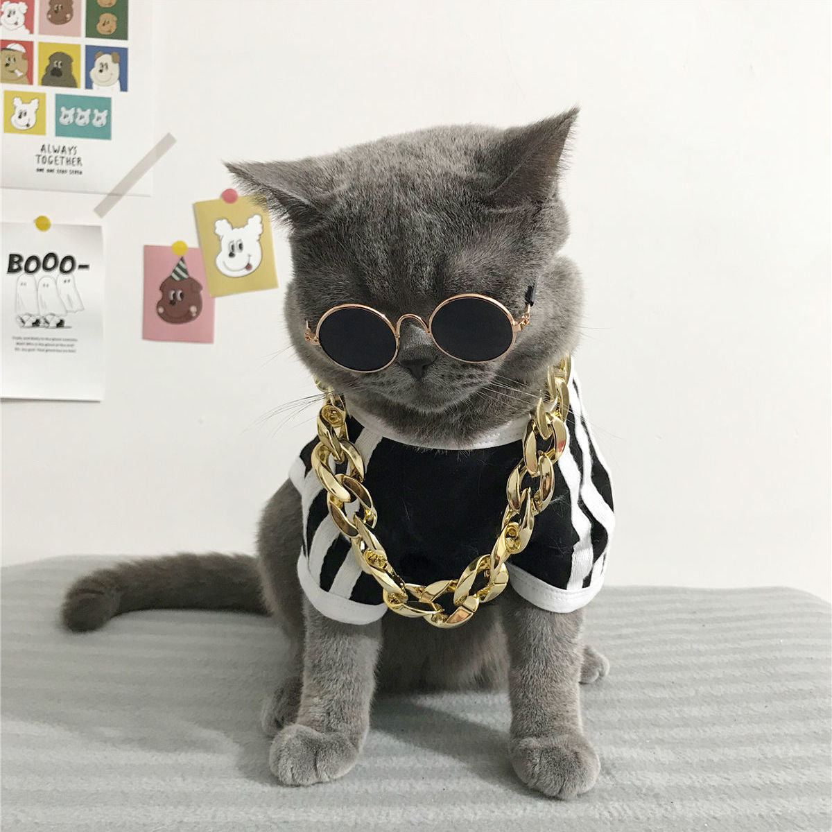 HKM-299027 Gold & Platinum Plastic Big Chain Necklace for Pets - Sizes S, M, L