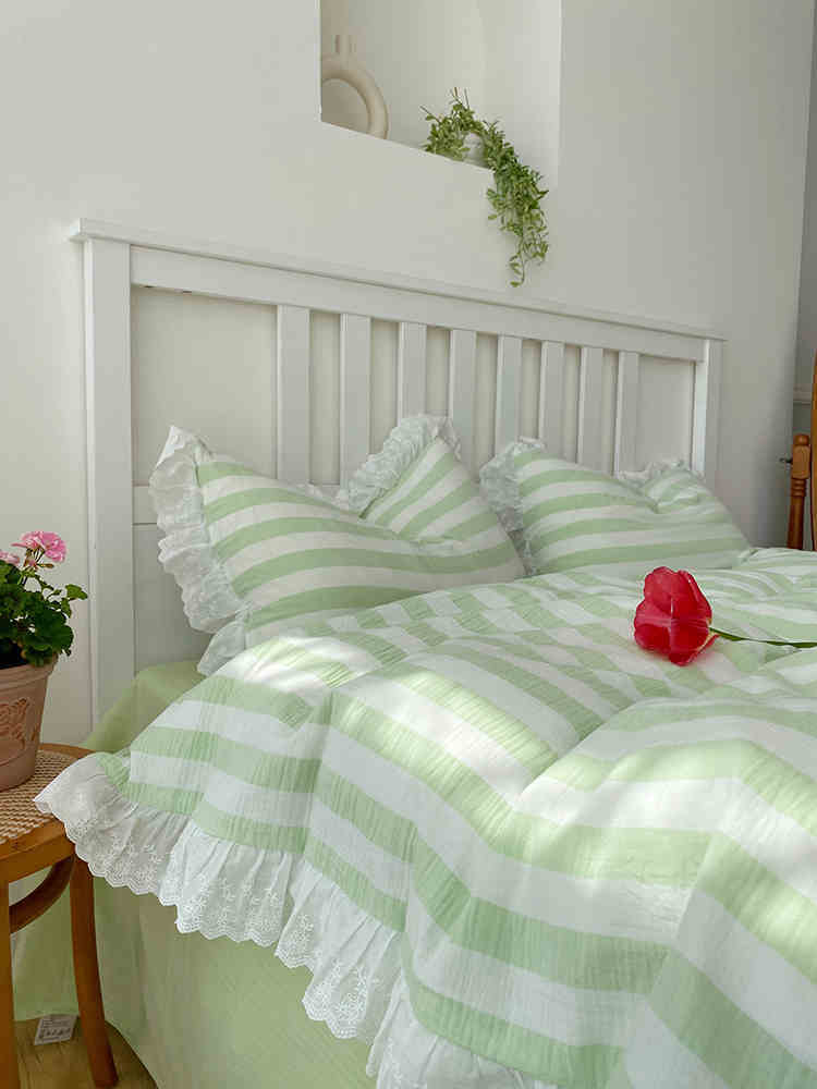 HKM-299155 Cotton Double-Layer Gauze Quilt Cover Set with Lace Weaving in Multiple Colors