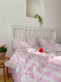 HKM-299155 Cotton Double-Layer Gauze Quilt Cover Set with Lace Weaving in Multiple Colors